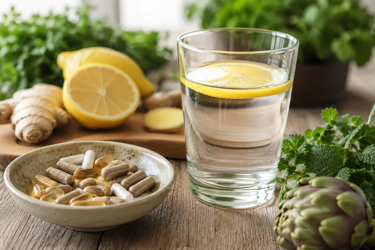 Gros plan sur une gélule de complément alimentaire à base de plantes à côté d'une cuillère