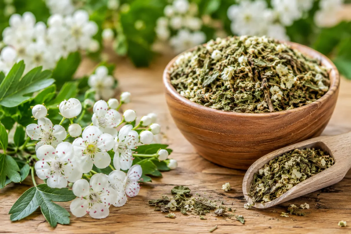 Gros plan sur les petites fleurs blanches et les étamines roses d'une branche d'aubépine